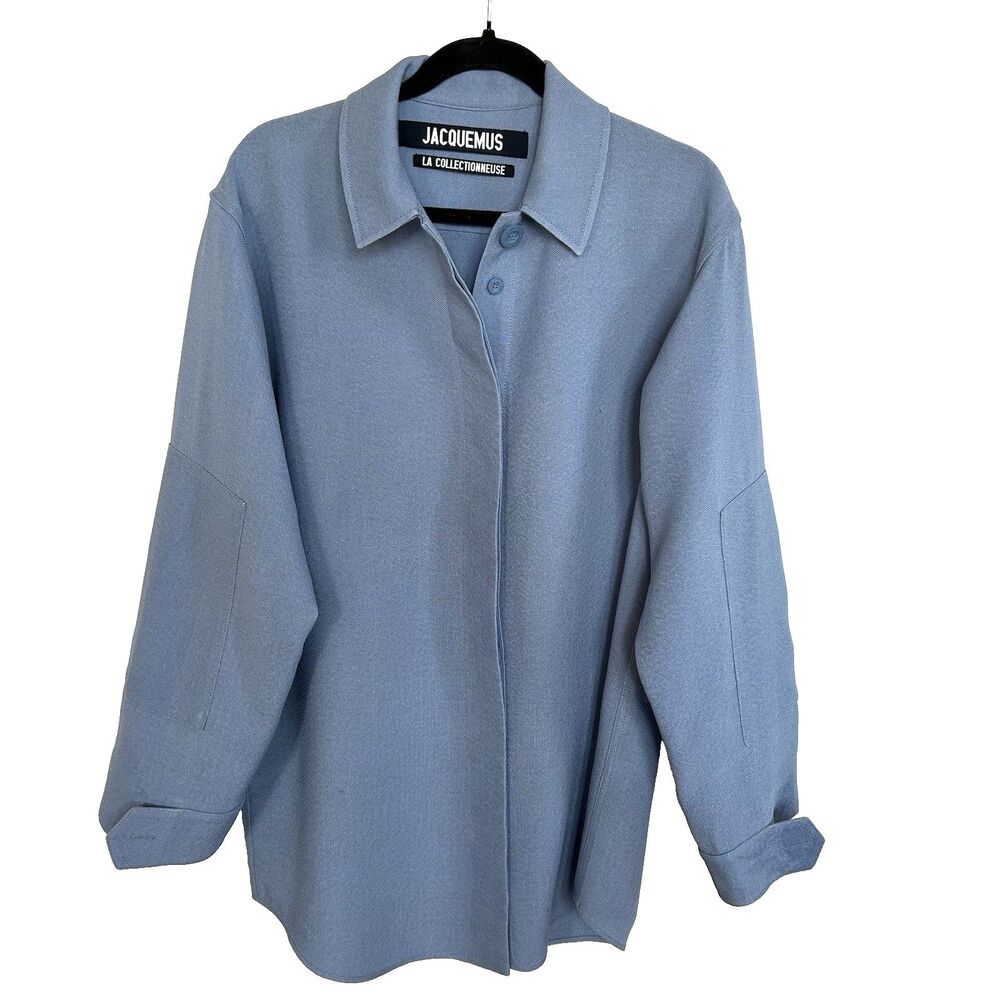 JACQUEMUS La Chemise Loya Light Blue Oversizied Woven Shirt Jacket Sz FR 34/US 2